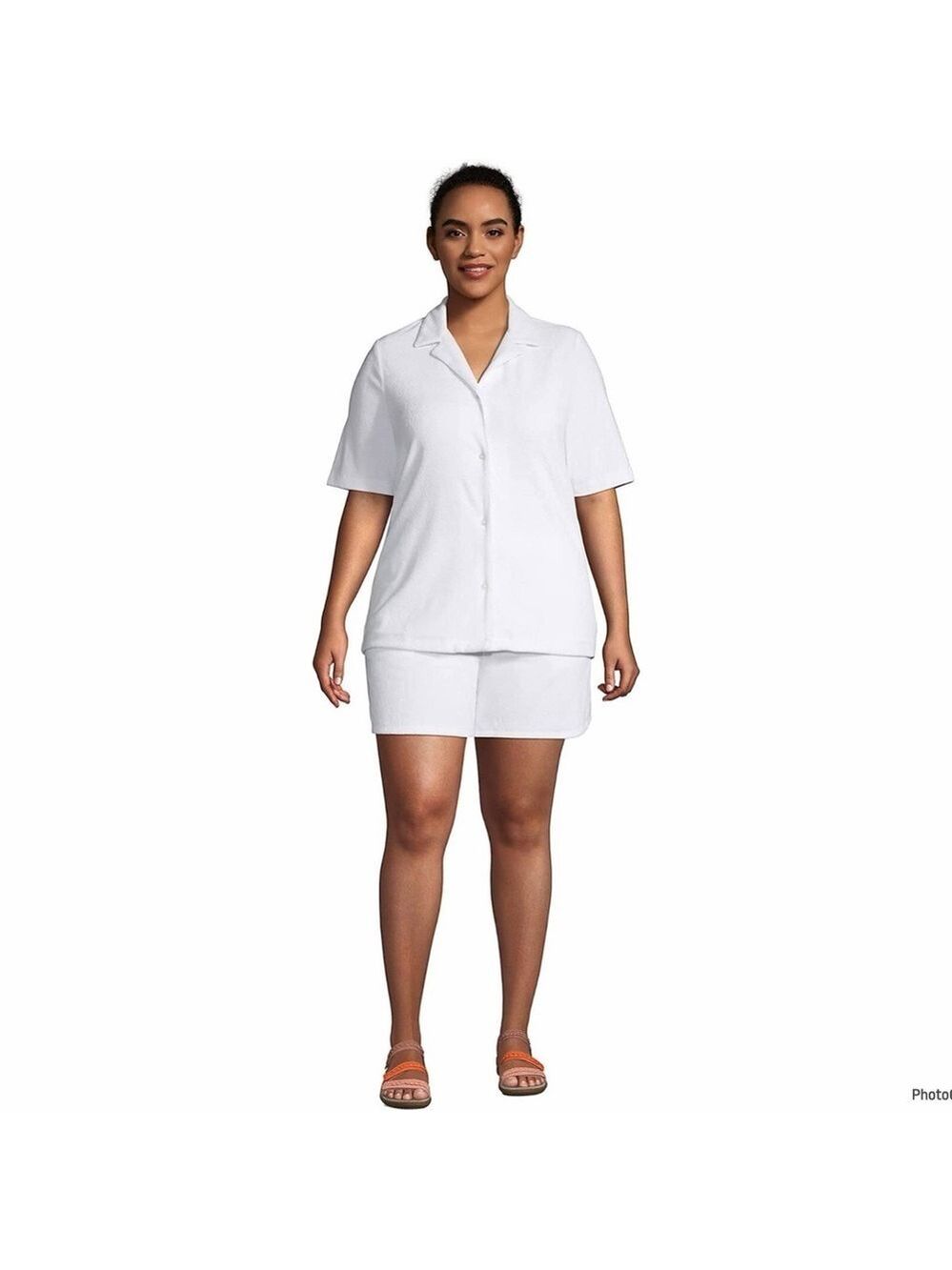 Lands End Women’s Terry Swim Button Down Coverup Set White Size L NWOT